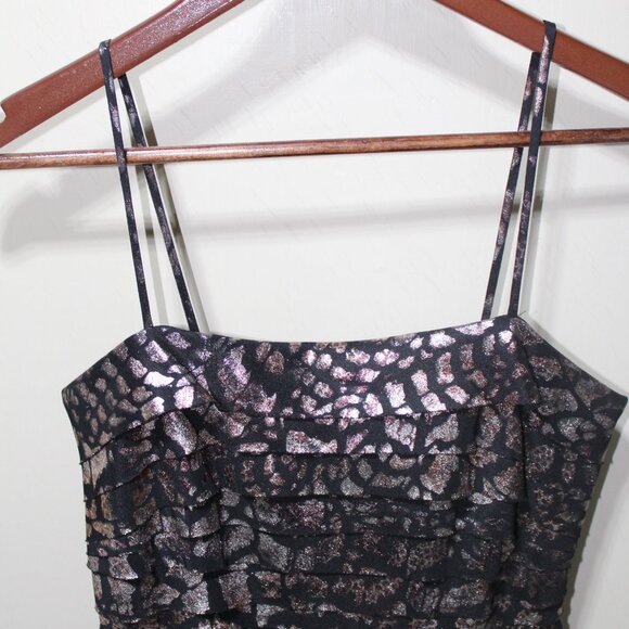 COLLECTION DRESSBARN Spaghetti Strap Metallic Print Evening Mini Dress 6 EUC - Picture 5 of 12